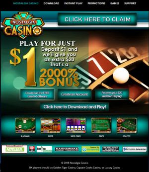 Nostalgia Casino, Deposit $1 and play with $20